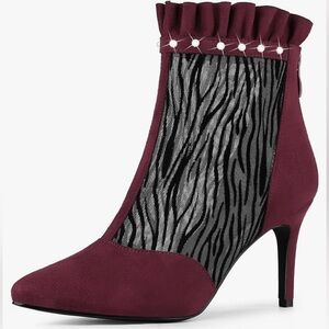 Mesh Heel Boots Stiletto Heels Ruffle Ankle Boots